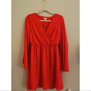Love Riche Coral Bell Sleeve V-Neck Dress